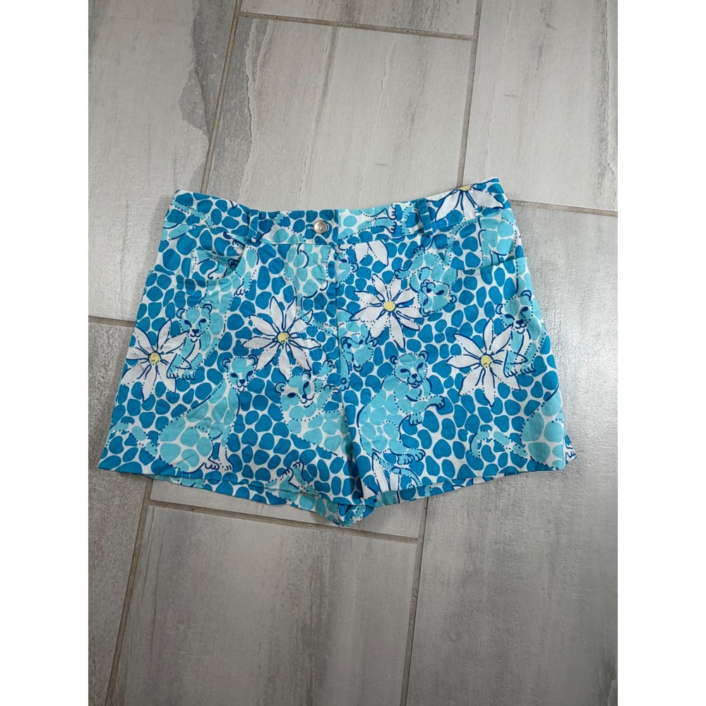 Lilly Pulitzer Blue White Floral Leopard Cub Print Shorts Size 8